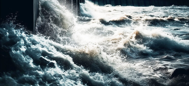 Rapid waves breaking, flood